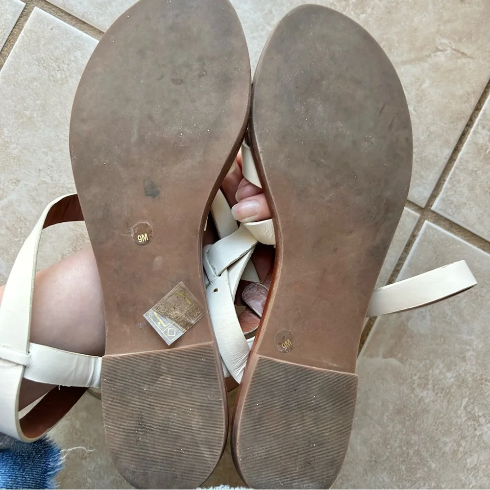 Tory Burch White Brown Sandals Gladiator Ankle Wrap Designer Leather Shoes Sz 9 - Picture 8 of 8
